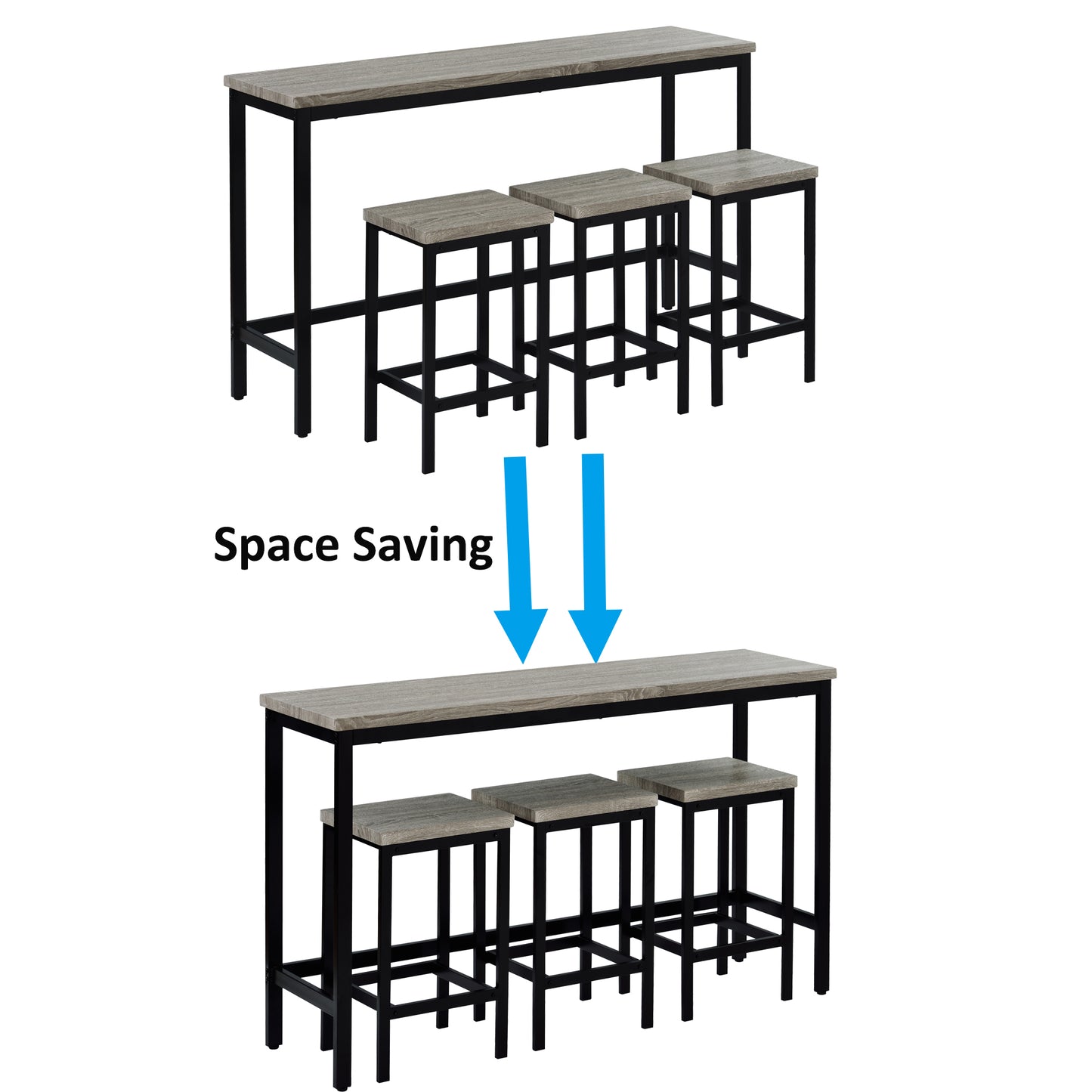 Juego de mesa de comedor extra larga de altura de mostrador TOPMAX con 3 taburetes, juego de cocina de pub en gris