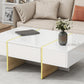 ON-TRANS 47.2 inch x 31.4 inch multifunctional rectangular sofa table with 2 drawers and gold wood grain leg center table, white