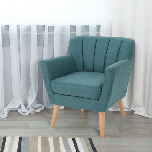 Mid-Century Modern Fabric Club Chair, Dark Teal and Natural Finish, Perfect for Living Rooms