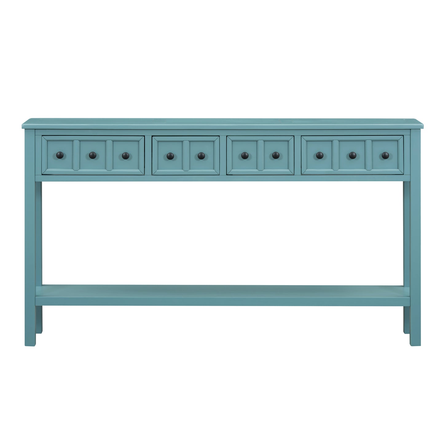 TREXM Rustic Entryway Console Table, 60-Inch Long Sofa Table with Two Drawers and Bottom Shelf, Antique Turquoise