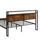 Large metal platform bed frame with wooden headboard and footboard with USB LINER and LED lights