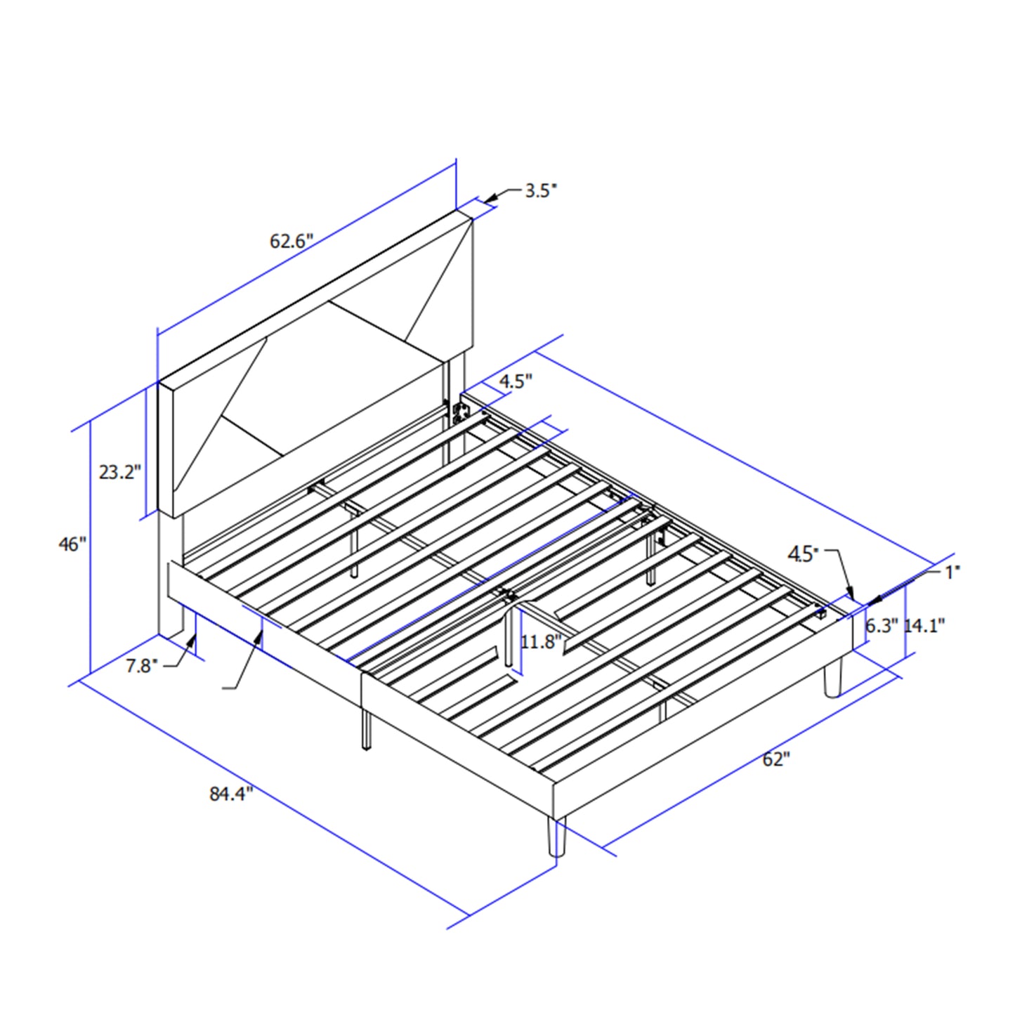 Queen Size Upholstered Platform Bed Frame Wood Slat Support Grey