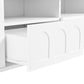 ON-TRANS Cream TV Stand with LED Light Strip, Tempered Glass Door for 80-Inch TVs, White Finish