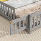 Full House-Shaped Headboard Floor Bed with Fence Grey