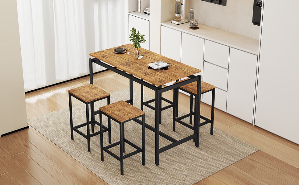 TREXM 5-piece compact bar table with table and stool - modern industrial design brown