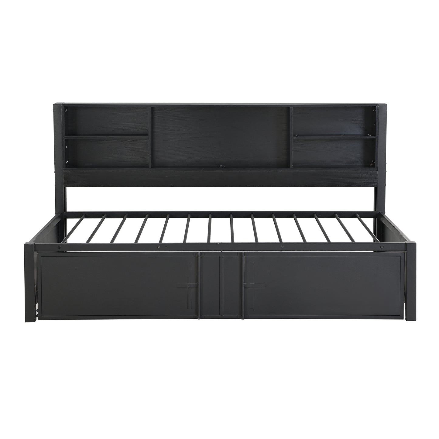 Metal Twin Size Daybed with Twin Size Trundle  Storage Shelves and USB Ports  Black