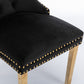 Solid wood velvet cushion chair, gold-plated stainless steel chair leg nail head decoration 2-piece set in black and gold