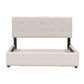 Upholstered Platform Bed with Classic Headboard and 4 Drawers No Box Spring Needed Linen Fabric Queen Size Beige