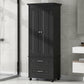 Tall Storage Cabinet with Two Drawers, Perfect for Bathrooms and Offices, Black Finish