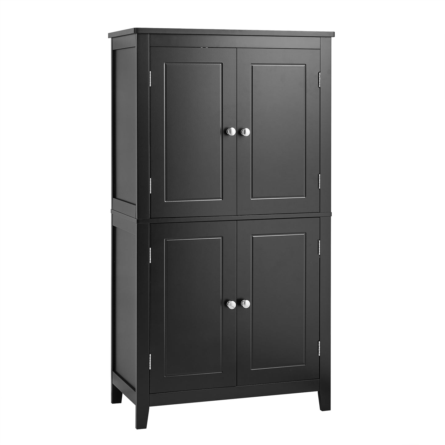 Bathroom floor storage cabinet, bathroom storage cabinet, 4-door independent cabinet, adjustable shelf, adaptive shelf, black