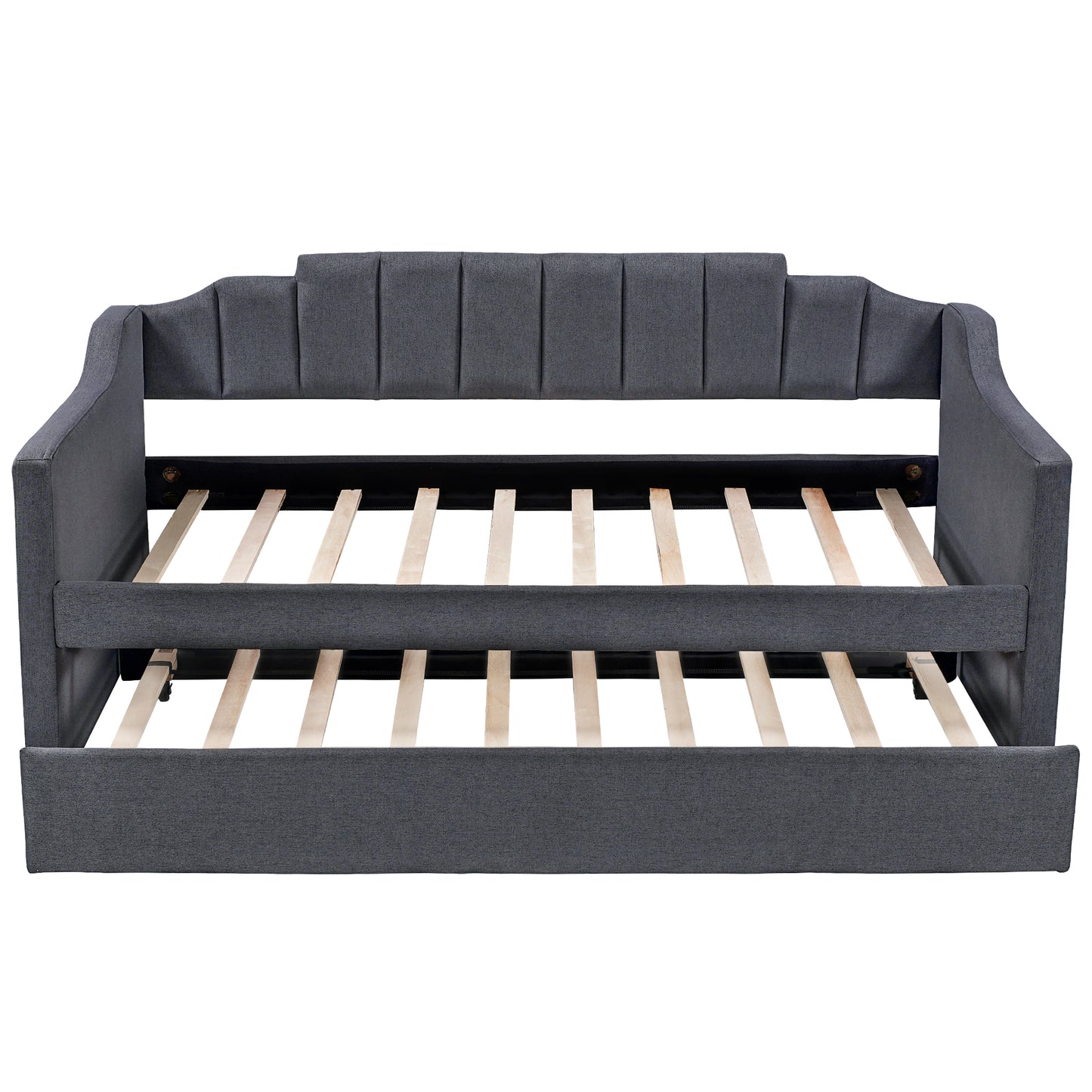 Upholstered Twin Daybed with Trundle, Black Finish for Bedrooms and Guest Rooms