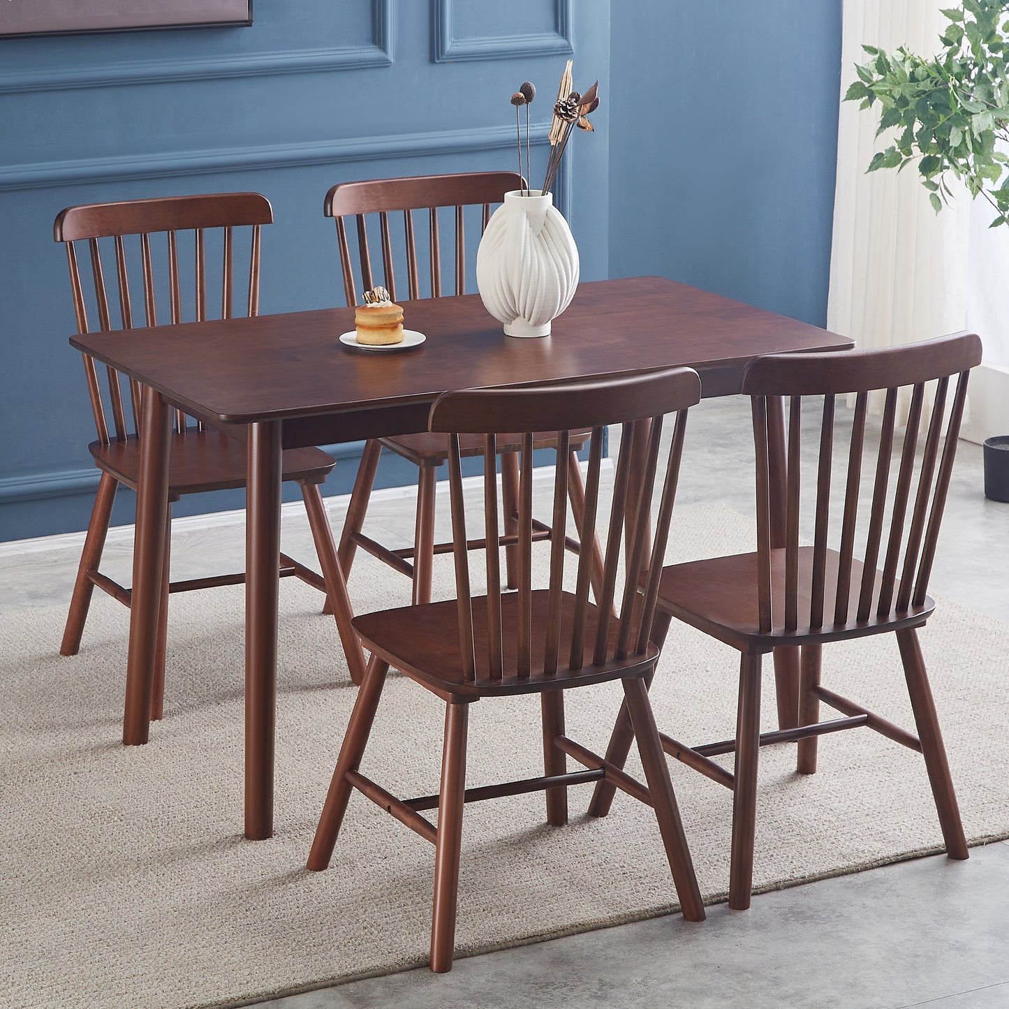 4 dining chairs, walnut wood, rubberwood material, dining chairs, solid wood chairs, solid wood dining table chairs