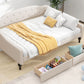 Full Size Upholstered Tufted Daybed with Two Drawers, Beige