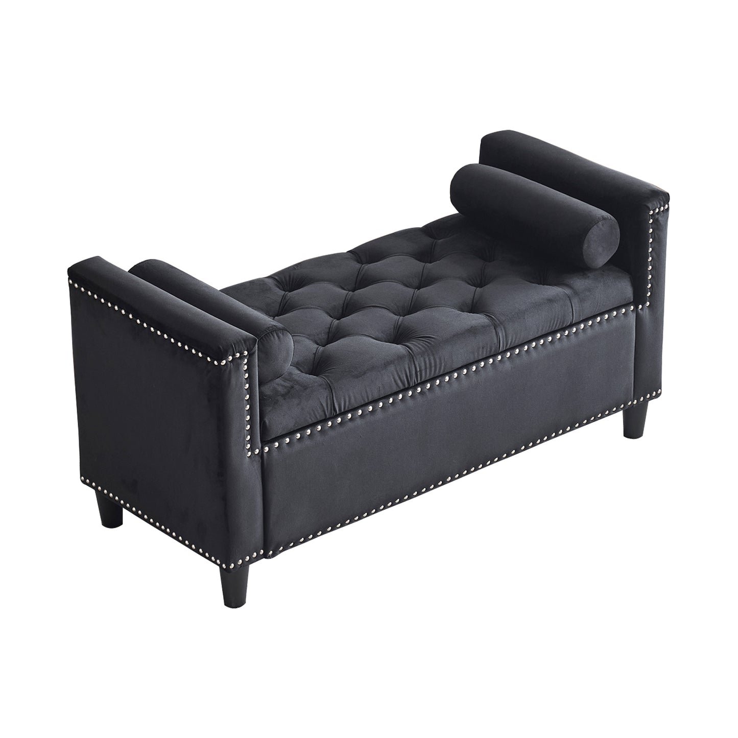 44.5-Inch Queen Velvet Storage Bench with Armrests and Nailhead Trim, Perfect for Entryways and Living Rooms, Black