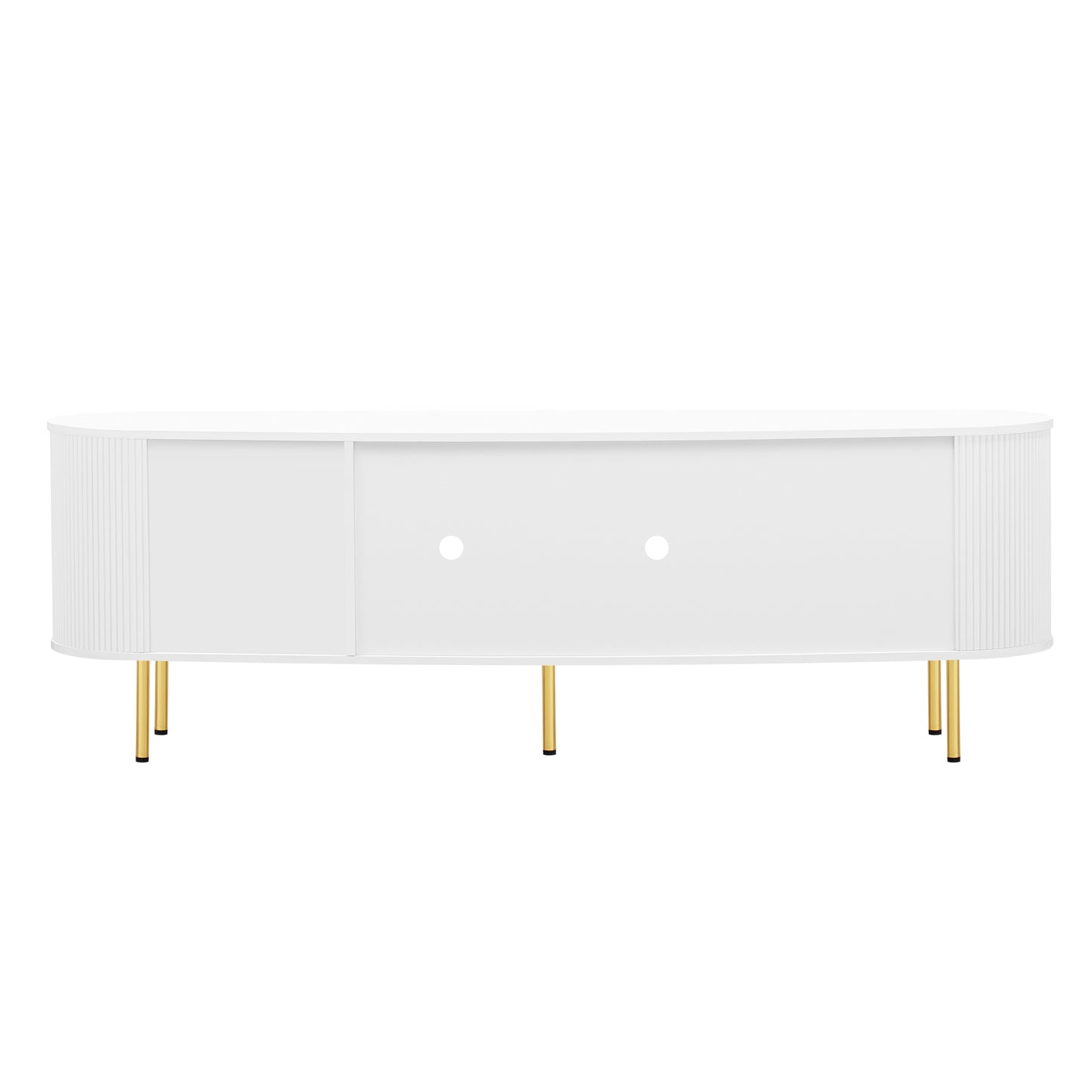 U-Can Modern TV Stand for TVs up to 80 Inches, Entertainment Center with 4 Cabinets, Wood with Metal Legs and Handles White