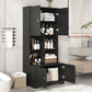 Bathroom storage cabinet, 4-door independent cabinet, adjustable shelf, open multi-layer shelf, black