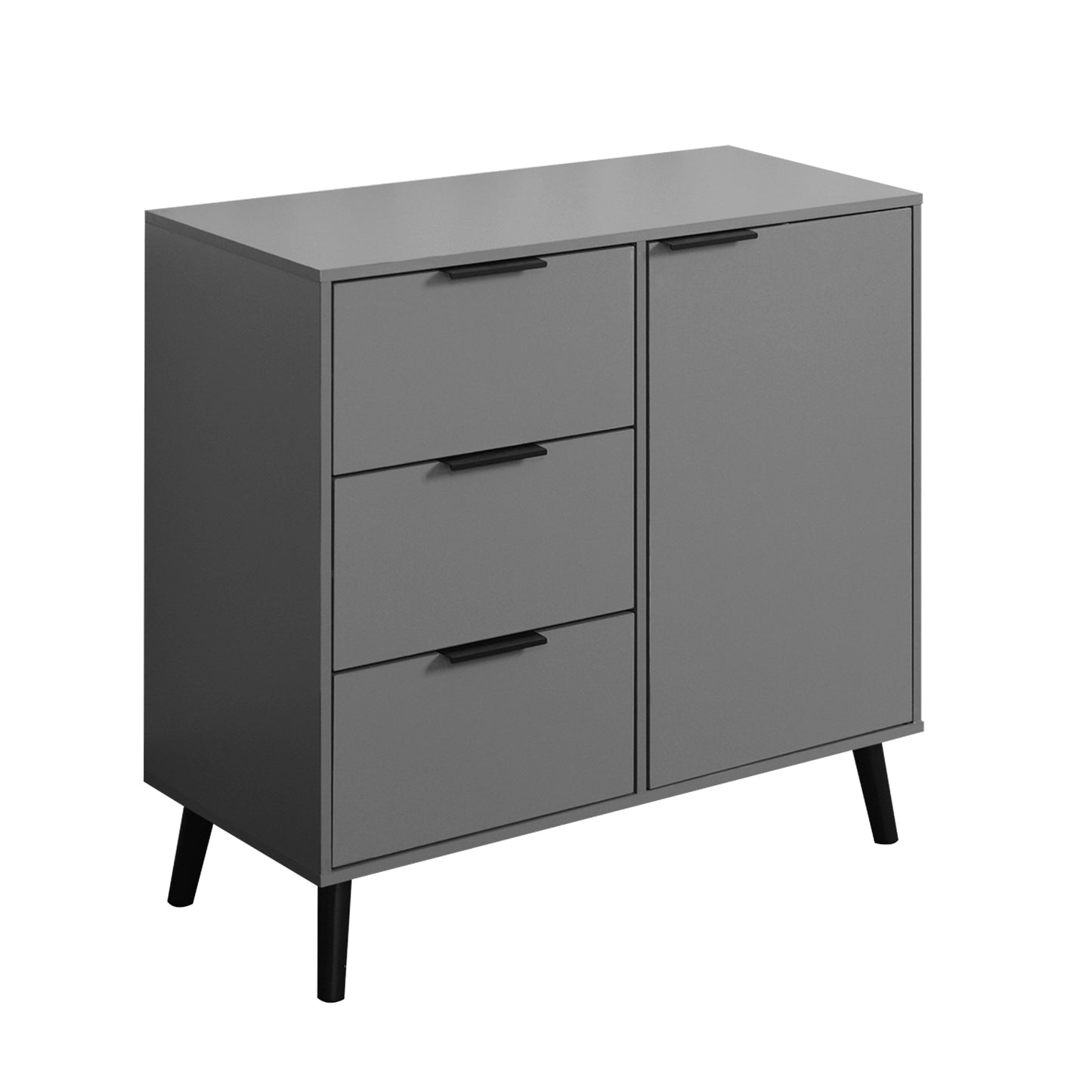 Storage cabinet with 3 drawers and adjustable shelves, medieval cabinet with doors, gray