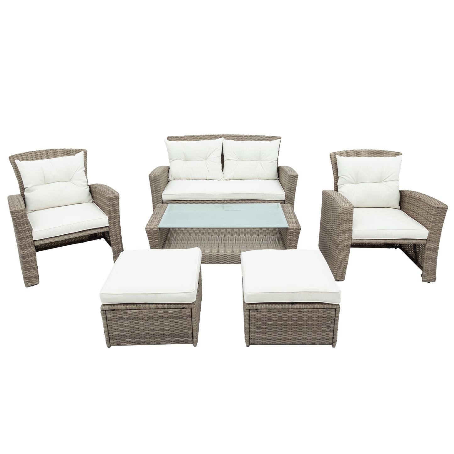 U-Style 4-Piece Patio Furniture Set, All-Weather Wicker Sectional Sofa with Ottoman and Cushions