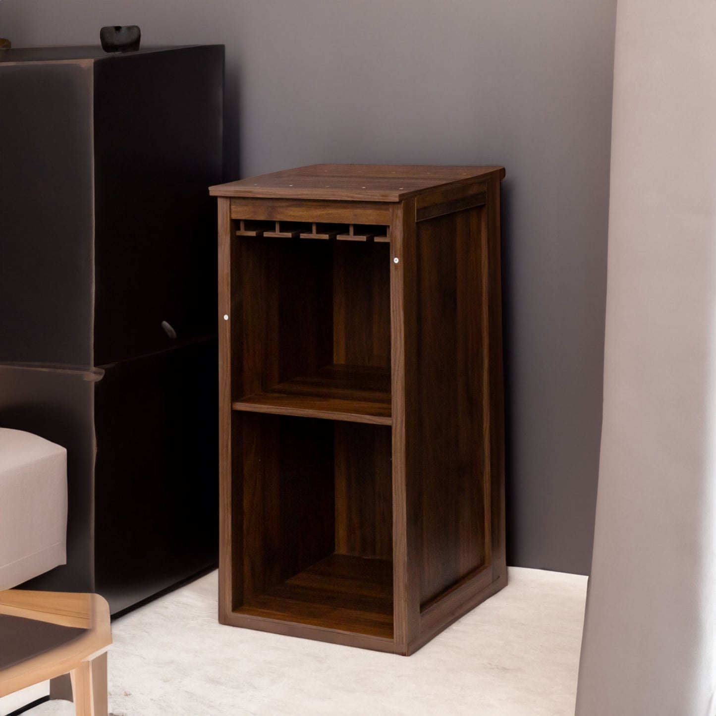 Brown walnut color modular wine bar Cabinet with Storage Shelves with Hutch for Dining Room