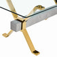 Modern Tempered Glass Dining Table, Large Office Desk with Gold Plated Metal Legs and MDF Crossbars