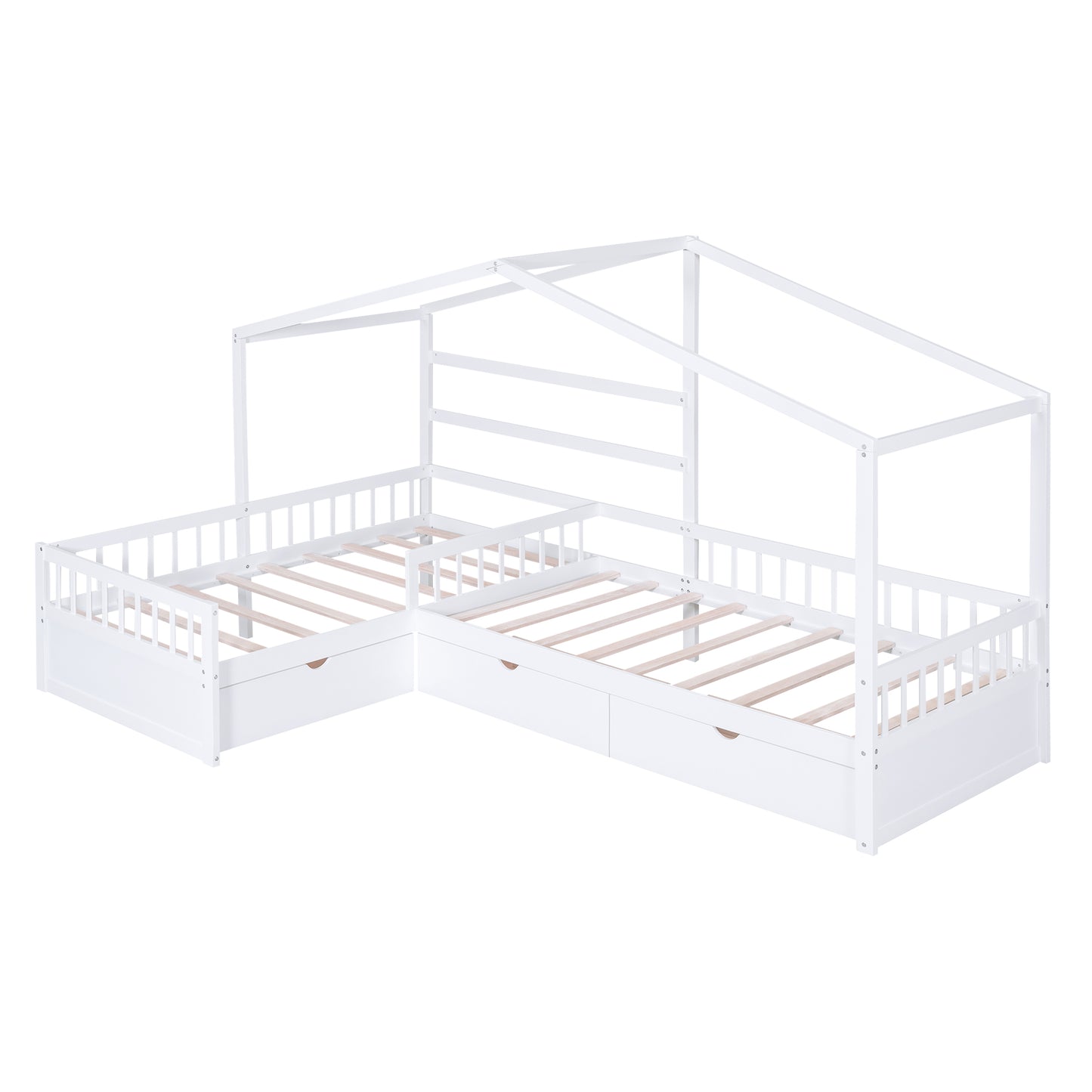 Twin Size House Platform Bed with Three Storage Drawers White