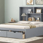 Queen Size Platform Bed with Storage Headboard and 2 Drawers, Gray