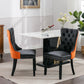 Tufted Solid Wood Contemporary PU and Velvet Upholstered Dining Chair with Wood Legs Nailhead Trim 2-Pcs Set Black+Orange