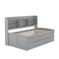 Twin Size Wooden Captain Bed with Built-in Bookshelves,Three Storage Drawers and Trundle Light Grey