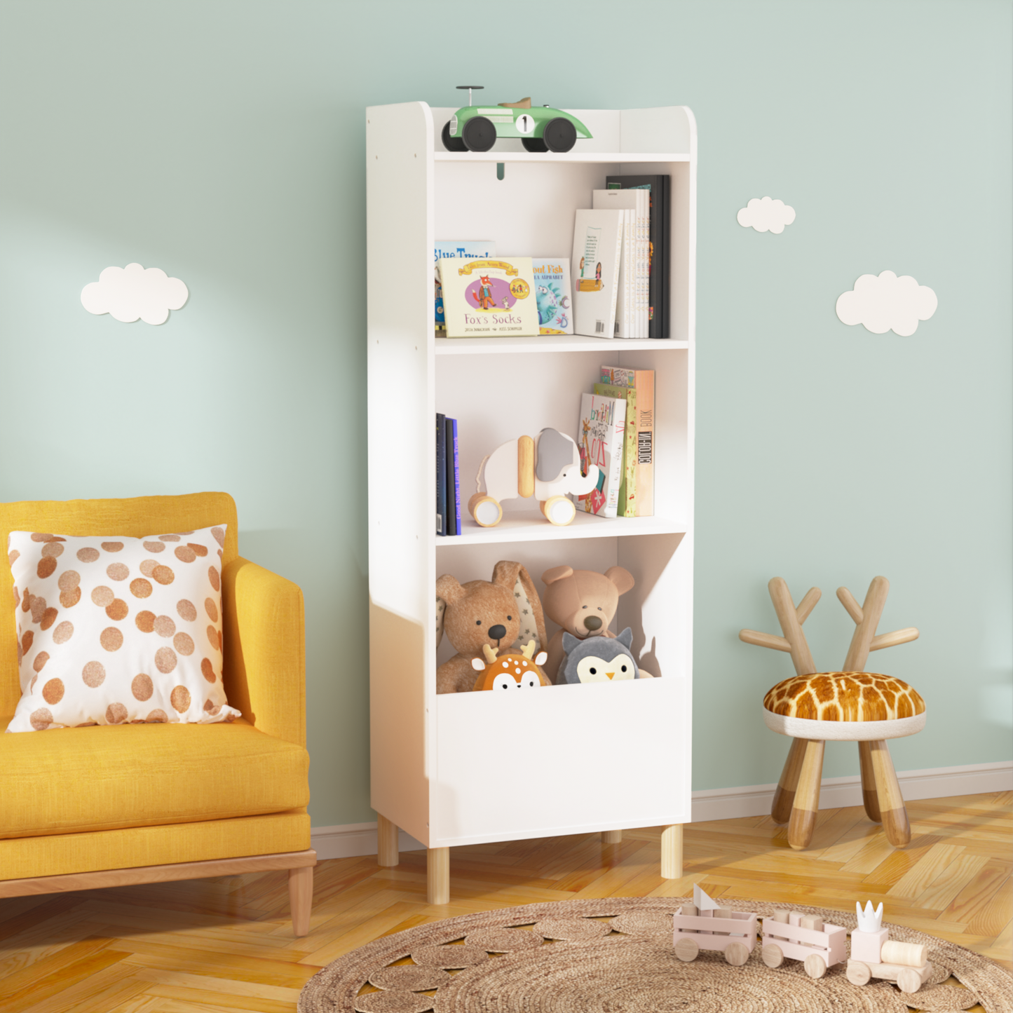 Kids 4-Tier Bookcase Children's Book Display Bookshelf Toy Storage Cabinet Organizer for Children's Room Playroom