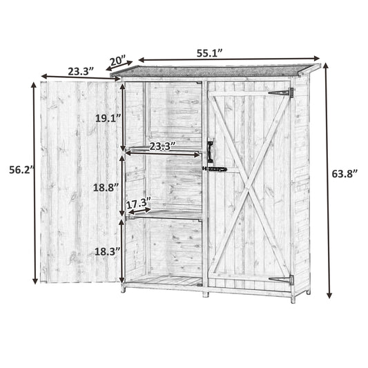 Outdoor 5.3ft Hx4.6ft L Wood Storage Shed Tool Organizer,Garden Shed, Storage Cabinet with Waterproof Asphalt Roof Natural