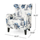 Modern Retro Printed Fabric Club Chair, White and Blue Patterned Armchair for Living Rooms