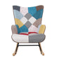 Rocking Chair with ottoman, Mid Century Fabric Rocker Chair with Wood Legs and Patchwork Linen for Livingroom Bedroom