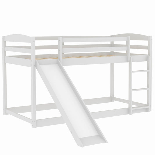 Twin over Twin Bunk Bed with Convertible Slide and Ladder   White