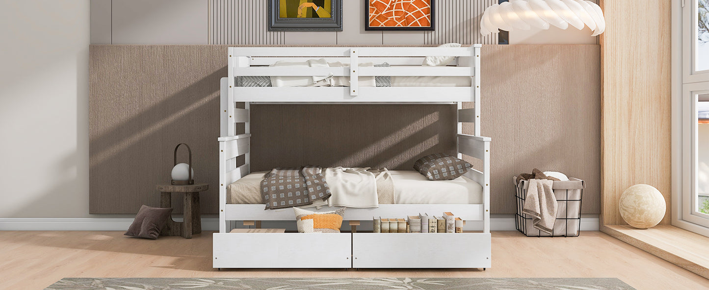 Wood Twin over Full Bunk Bed with 2 Drawers  White