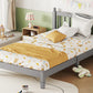 Twin Bed with Column-Decoration Headboard, with Bed Slats,Grey