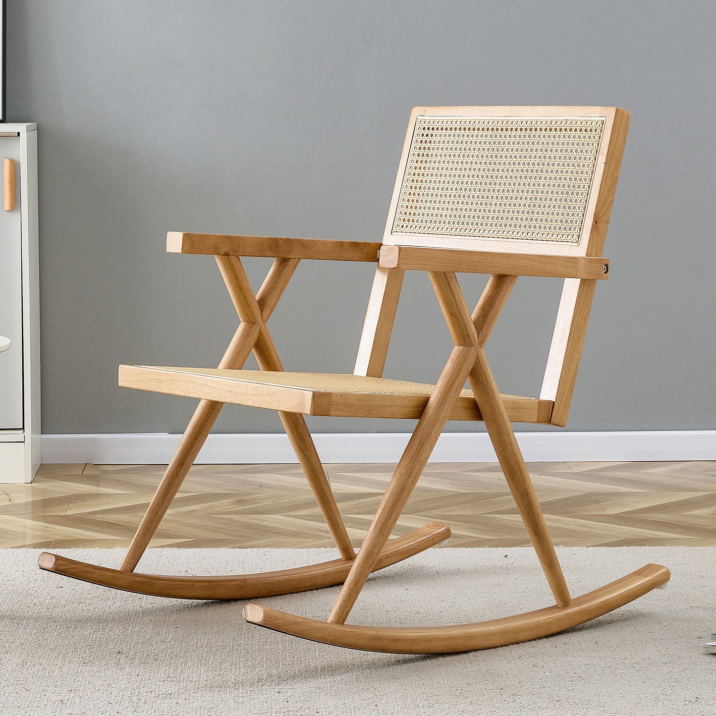 Solid wood+imitation rattan rocking chair allows you to relax quietly indoors and outdoors enhancing your sense of relaxation