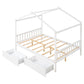 Full Size House Platform Bed with Two Drawers Headboard and Footboard,Roof Design White