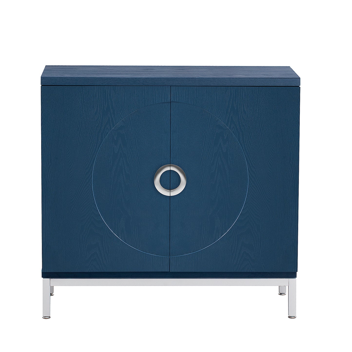 Simple Storage Cabinet Accent Cabinet with Solid Wood Veneer and Metal Leg Frame for Living Room, Entryway, Dining Room (Navy)