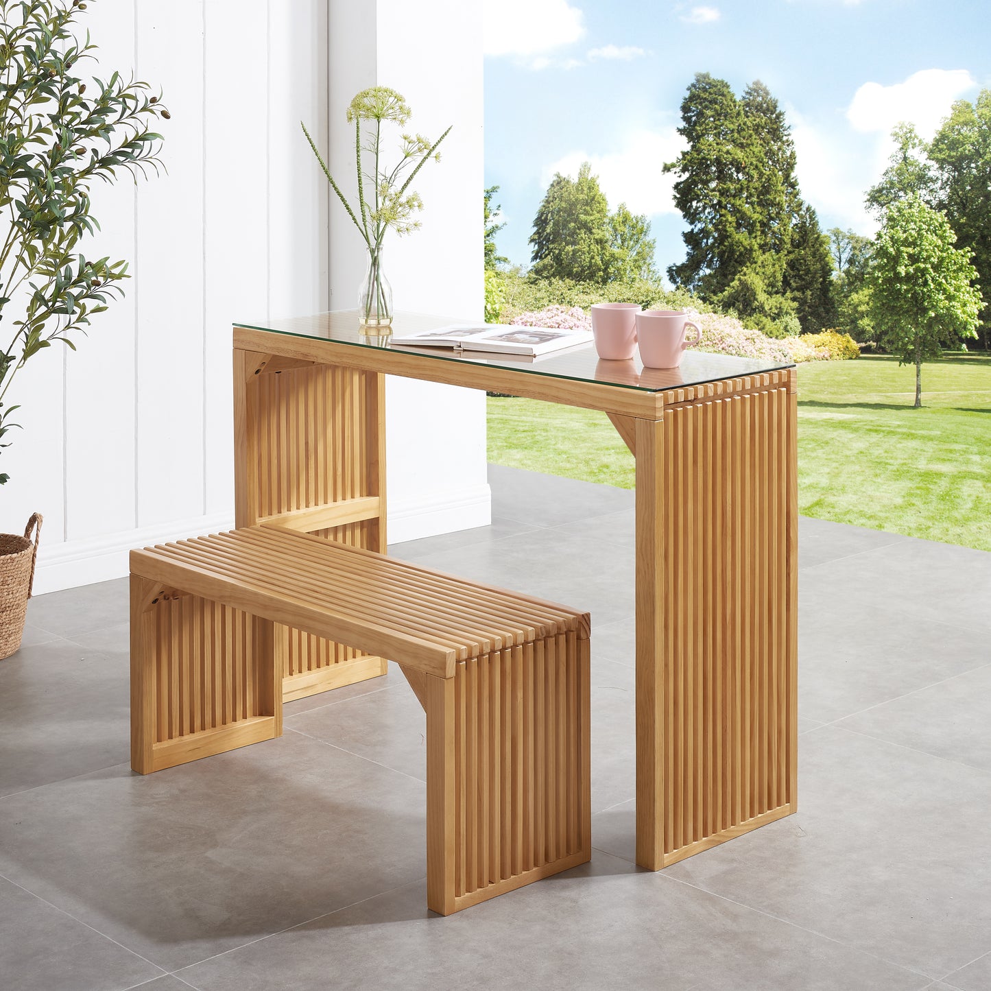 Conjunto de mesa y banco de comedor, diseño de madera de pino para entradas, salas de estar y cocinas