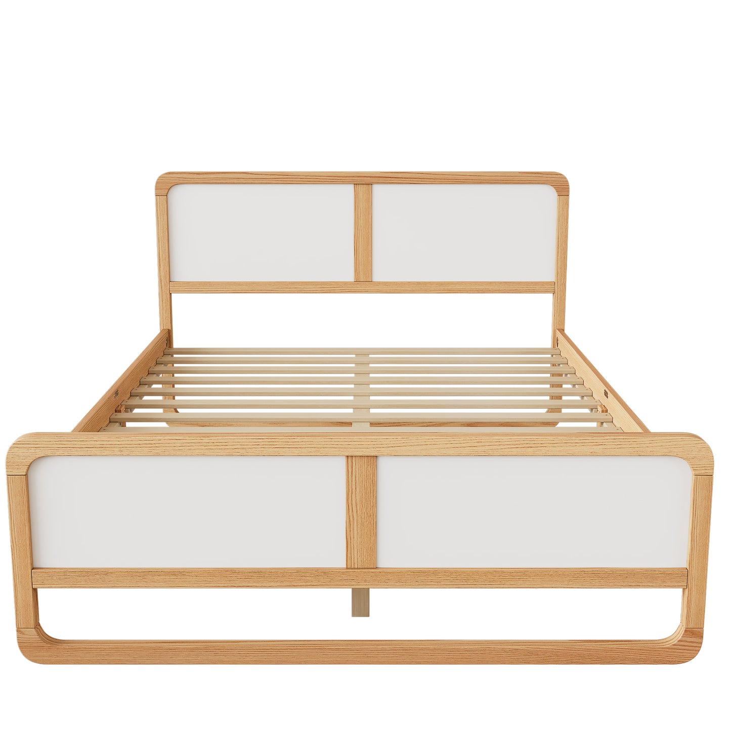 Modern Style Queen Size Solid Wood Platform Bed for Kids, Teens, Adults, No Need Box Spring, Walnut and White