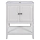 White Modern Sleek Bathroom Vanity Elegant Ceramic Sink with Solid Wood Frame Open Style Shelf