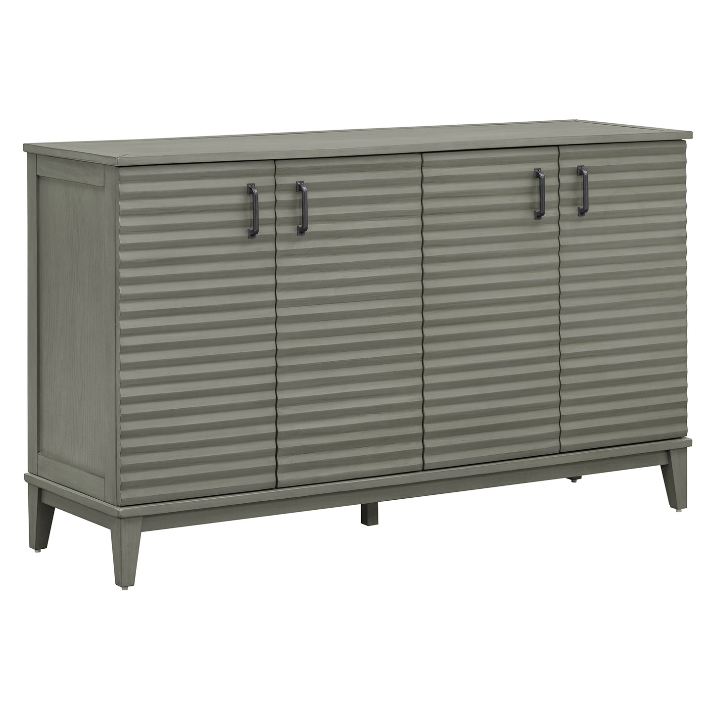 TREXM Side Panel Buffet with 4 Doors, Large Storage Cabinet with Adjustable Shelves and Metal Handles, Antique Gray