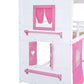 Twin Size Bunk Wood House Bed with Elegant Windows, Sills and Tent, Pink+White