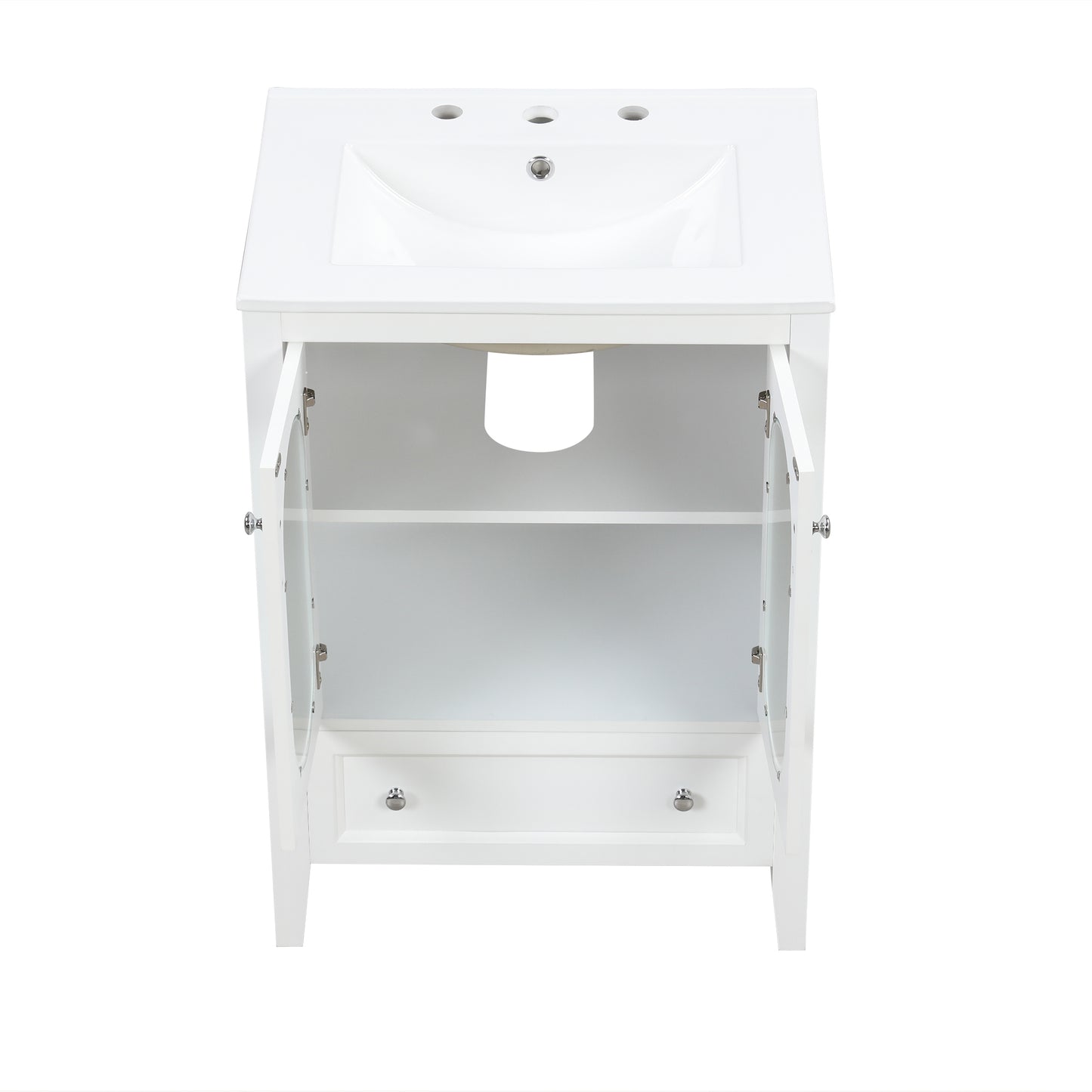 Bathroom Vanity with Sink, Bathroom Vanity Cabinet with One Drawer and Doors, Adjustable Shelf, Solid Wood and MDF, White