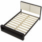 Queen Size Platform Bed Frame with Upholstery Headboard and Bookshelf in Footboard and LED Light Strips, Espresso