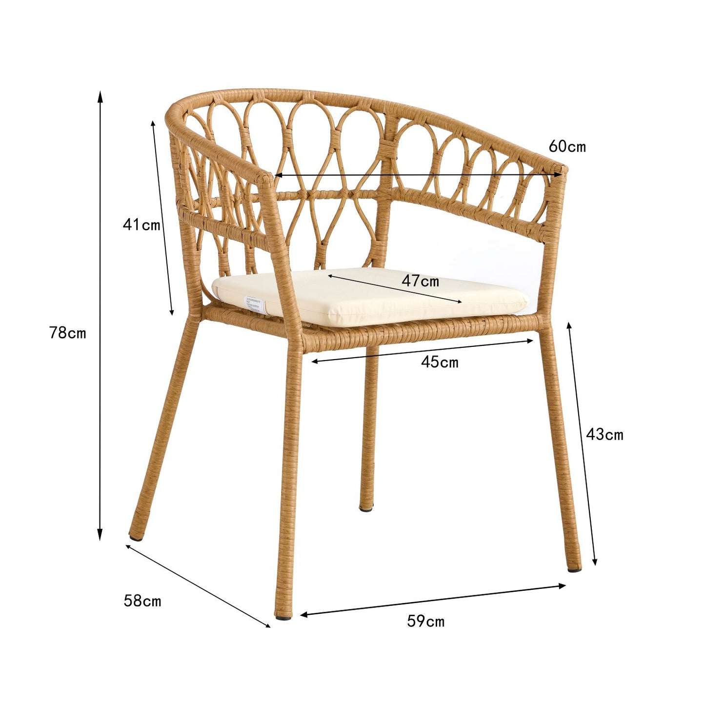 Outdoor Dining Set of 5, Simple Bamboo Table with PE Rattan Round Top, 110cm, Perfect for Patios