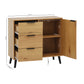 Storage cabinet with 3 drawers and adjustable shelves, medieval cabinet with doors in natural wood color