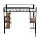 Twin Size Metal Loft Bed with Shelves and Desk, Black