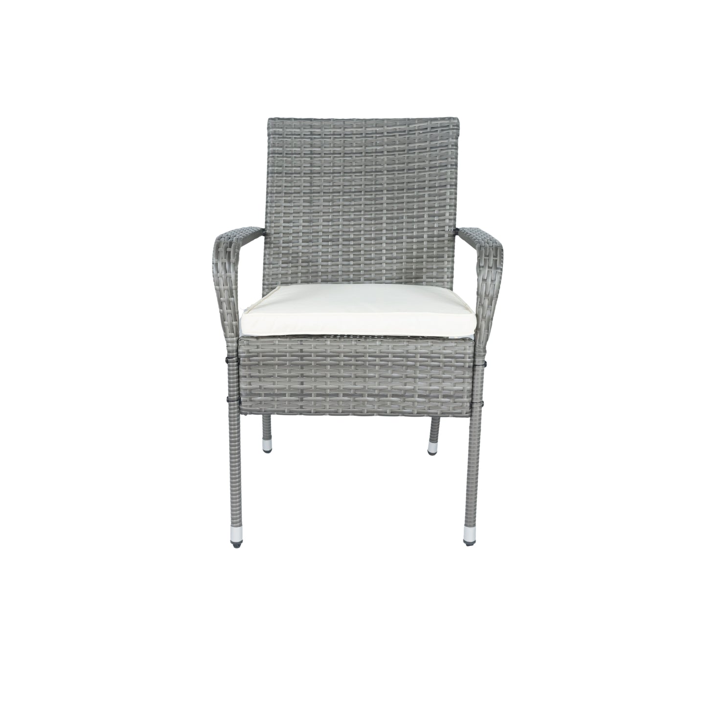 3 Piece Patio Wicker Conversation Set Grey Wicker + white Cushion