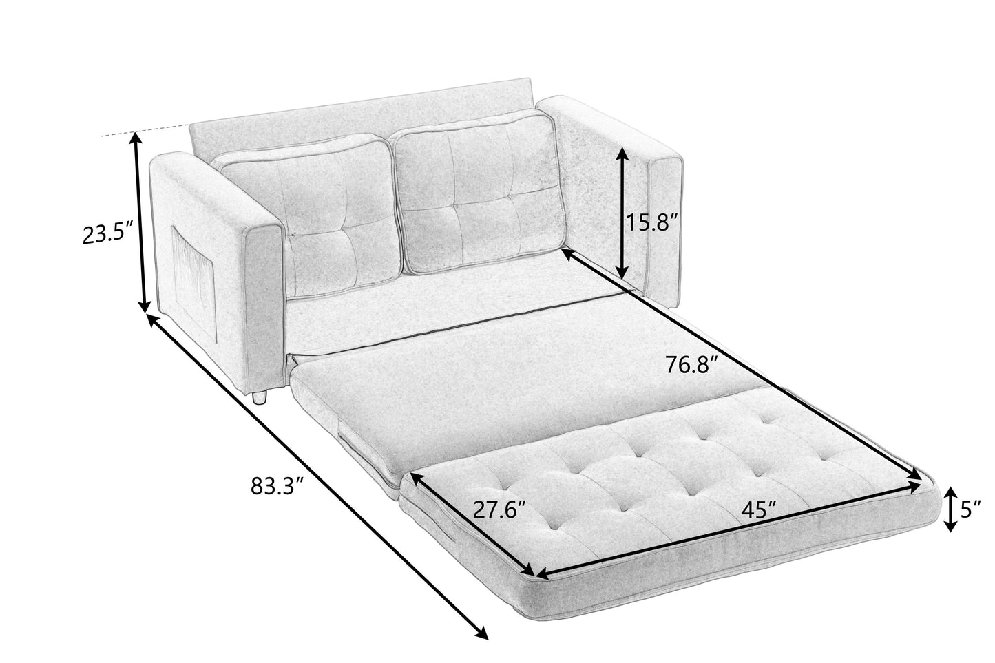 3 Fold Sofa Convertible Futon Couch sleeper sofabed Space saving loveseat Dark Gray & Light Gray & Beige